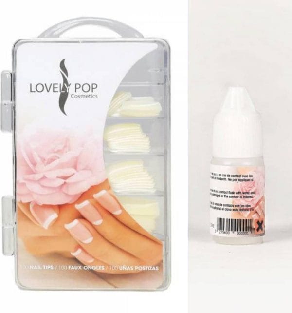 100 stuks Witte Nageltips met 1 flesje lijm 5 gram - Lovely Pop Cosmetics