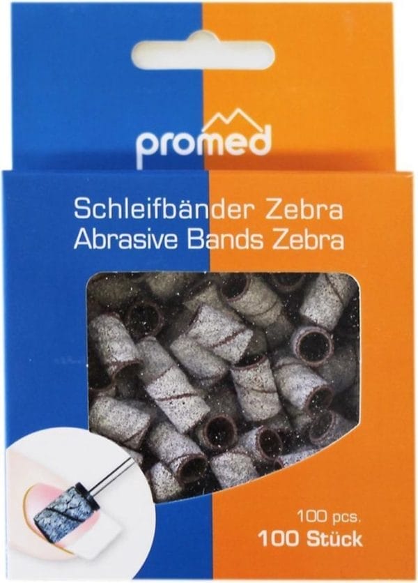 100x promed schuurrolletje - zebra - grit # 240 - passend op mandrel van nagelfrees - vervangt handmatig vijlen van acryl nagels & gel nagels