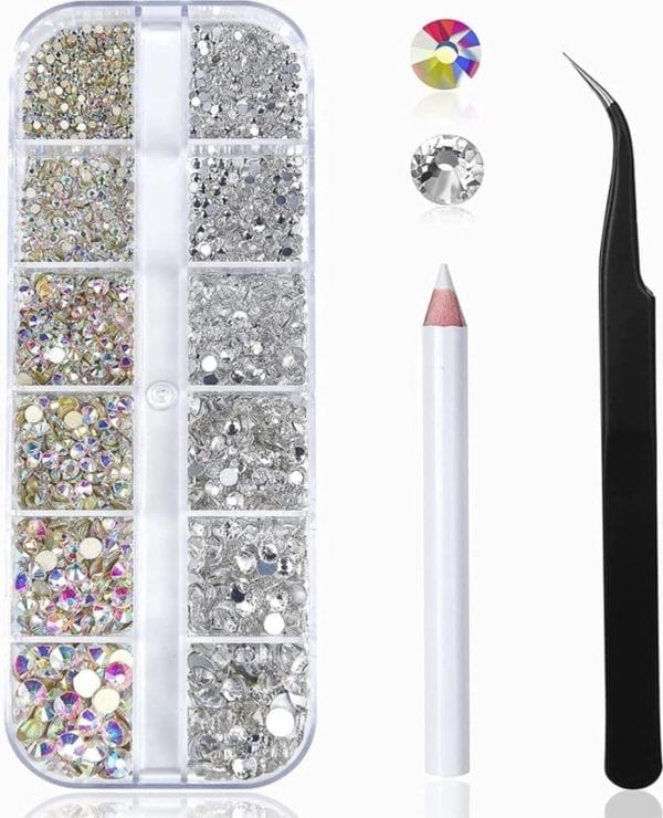 1400 stuks strassteentjes, 6 maten, platte rugstenen, ab strass, kristal en nagel/kleding met pick-up pincet en strasspuncher