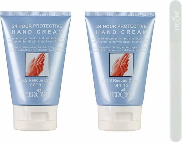 2-pack herome 24-uurs beschermende handcreme met gratis glass nail file travel-size (t. W. V. Eur11. 83) - 24 hour protective hand cream - voor droge en ruwe handen - bewezen resultaat binnen twee weken - 2*80ml.