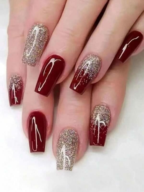 24 stks lange doodskist glitter nep nagel & 1 pc nagelvijl & 1 vel nail tape