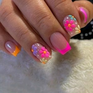 24 stuks Korte Vierkante Bloem Patroon Nep Nagels & 1 Nagelvijl & 1 vel Tape - plaknagels - nepnagels -