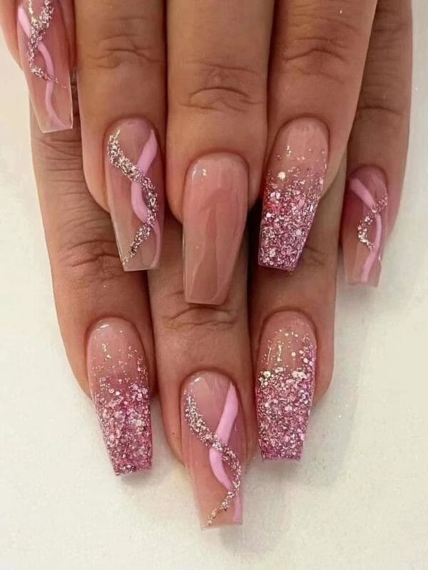 24 stuks glitter nepnagels roze - kunstnagels - plaknagels