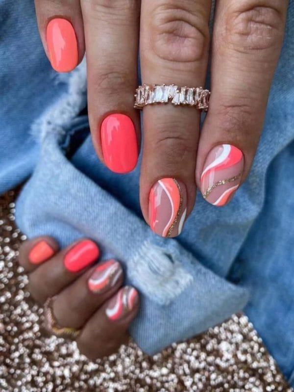 24 stuks korte vierkante gestreepte nepnagels - plaknagels - kunstnagels - set
