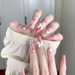 24 stuks kunstnagels met hartvormige en strikversieringen - nepnagels - plaknagels