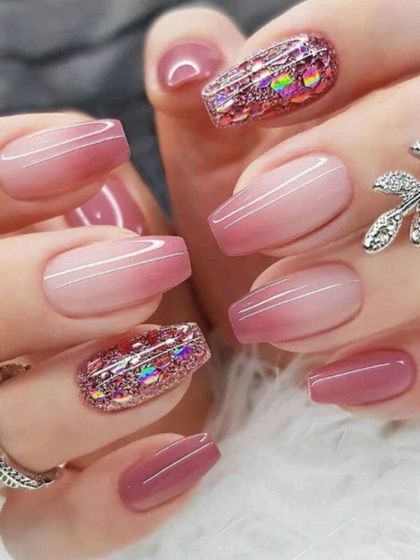 24 stuks roze glitter kunstnagels - plaknagels - nepnagels