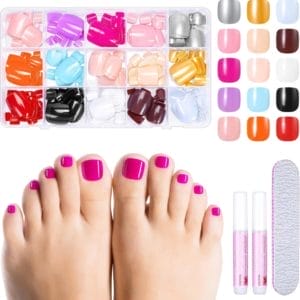 360 stuks valse teennagels, 12 kleuren, acryl, volledige cover, teennagels, tips, kit met lijm, 12 maten