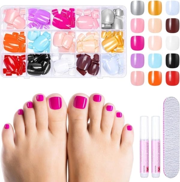 360 stuks valse teennagels, 12 kleuren, acryl, volledige cover, teennagels, tips, kit met lijm, 12 maten