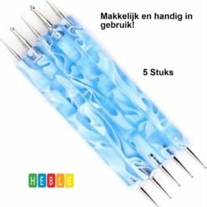 5-Stuks Marmer-Blauwe Druppelpennen Nail art - Manicure Hobby Decoreren - van Heble®