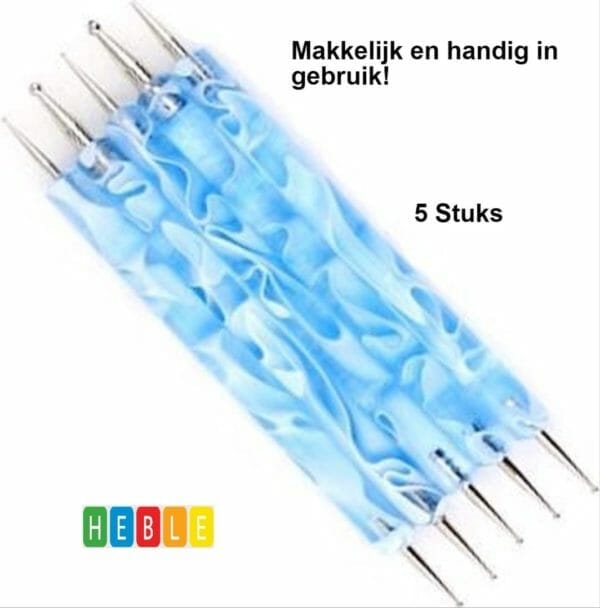 5-stuks marmer-blauwe druppelpennen nail art - manicure hobby decoreren - van heble®