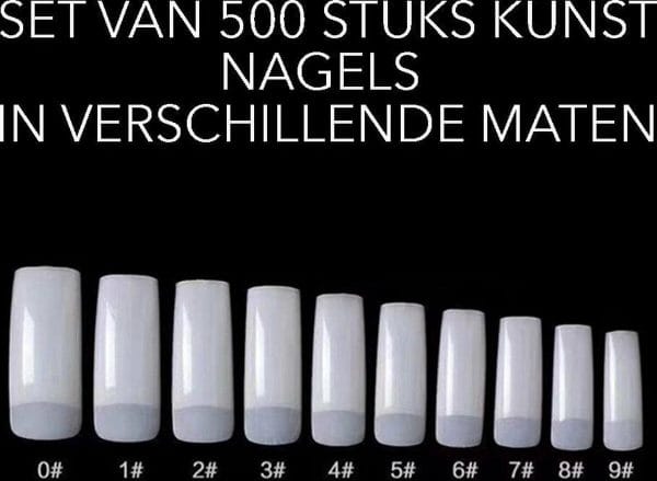500 nageltips naturel - kunstnagels nepnagels set van 500 stuks 10 maten hele nagel