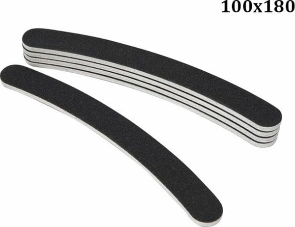 5x boomerang vijlen 100/180 grit i nagelvijl i kromme vijl i voor acryl en gelnagels i zwart i 17x2 cm