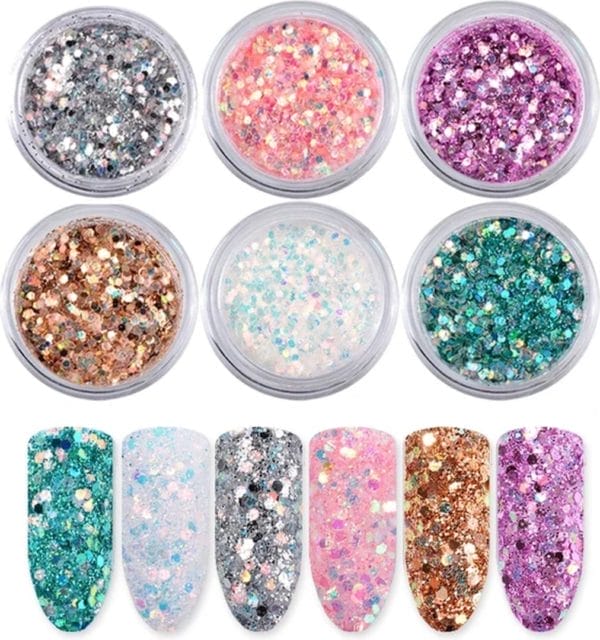 6 glitter potjes | nail art | nagel glitters | sparkolia