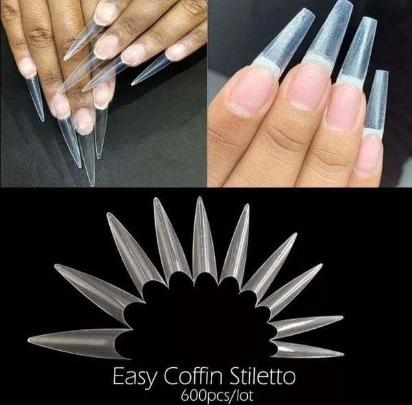 600 Stiletto Nageltips - Transparant XXL Stiletto half cover C nail tips- French Nail Art Acryl Nagels & Gelnagels -Hoge Kwaliteit- - nagelvijl