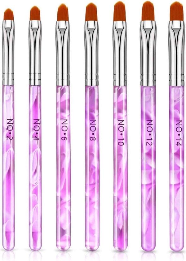 7 roze penselen voor gel/ polygel en glitter - nagel kwasten - nail brush