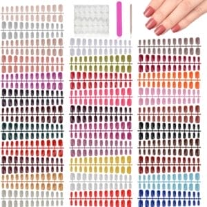 768 Stuks Medium Vierkante Druk op Nagels, EBANKU 32 Kleuren Vingernagels Glanzende Nepnagel Kleurrijke Volledige Dekking Kunstmatige Valse Nagel Acryl Nageltip Kit voor DIY Nail Art Decoraties