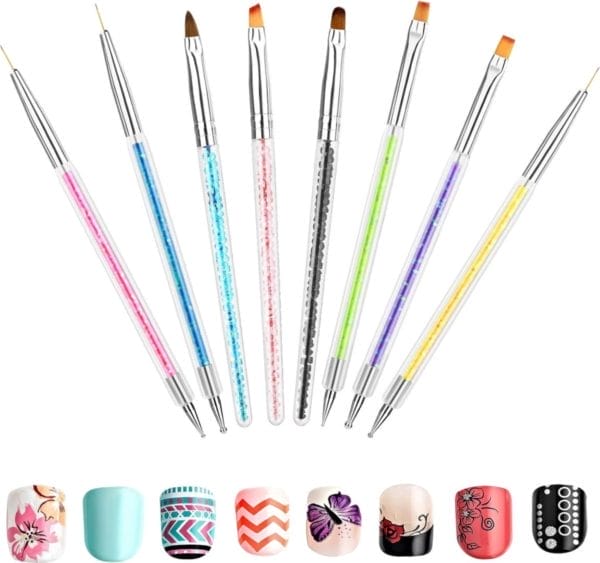 8 stuks penselen voor nagels, nagelkwastenset, nageldesign, kwast, nail art, fineliner, kwast, dotting gereedschap, kwast voor gelnagels voor doe-het-zelf nail art design