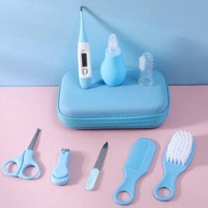 9-delige Baby Verzorgingsset - BLAUW - Baby Borstel - Baby Verzorgingsproducten - Nagelset - Manicure set - Kraam cadeau - GRATIS Opberg/-Reisdoosje