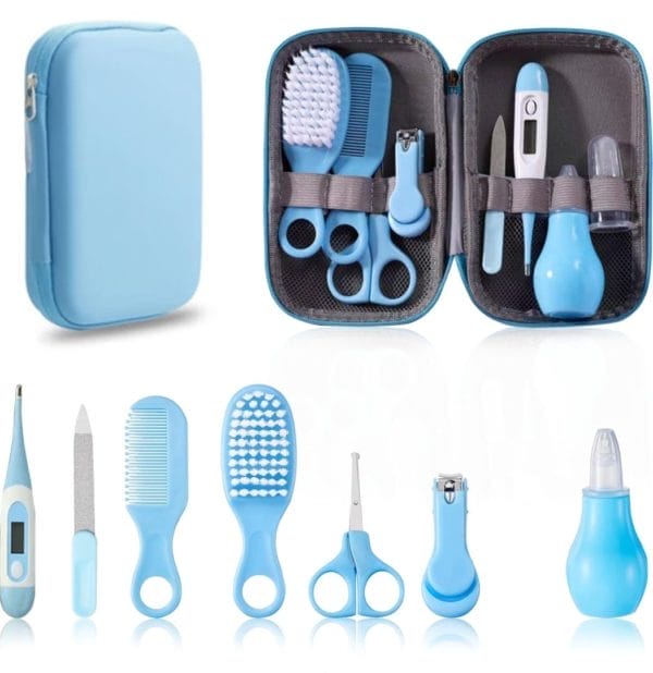 9-delige baby verzorgingsset - professioneel - blauw - baby borstel - baby verzorgingsproducten - nagelset - manicure set - kraam cadeau - incl. Opberg/-reisdoosje