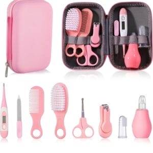 9-delige Baby Verzorgingsset - Professioneel - ROZE - Baby Borstel - Baby Verzorgingsproducten - Nagelset - Manicure set - Kraam cadeau - Incl. Opberg/-Reisdoosje