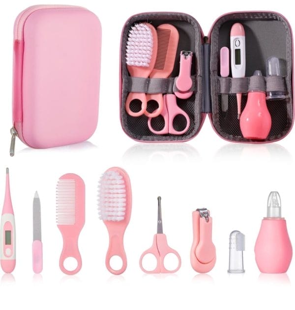 9-delige baby verzorgingsset - professioneel - roze - baby borstel - baby verzorgingsproducten - nagelset - manicure set - kraam cadeau - incl. Opberg/-reisdoosje