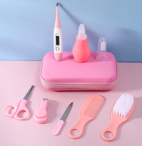 9-delige baby verzorgingsset - roze - baby borstel - baby verzorgingsproducten - nagelset - manicure set - kraam cadeau - gratis opberg/-reisdoosje