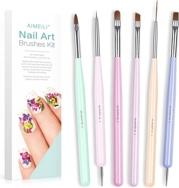 Acryl nail art penselen,6 pcs nail brush boor tekening borstel pen voor acryl poeder manicure, nagels art borstel nagellak penseel nail dotting gereedschap voor schilderen tekening dotting
