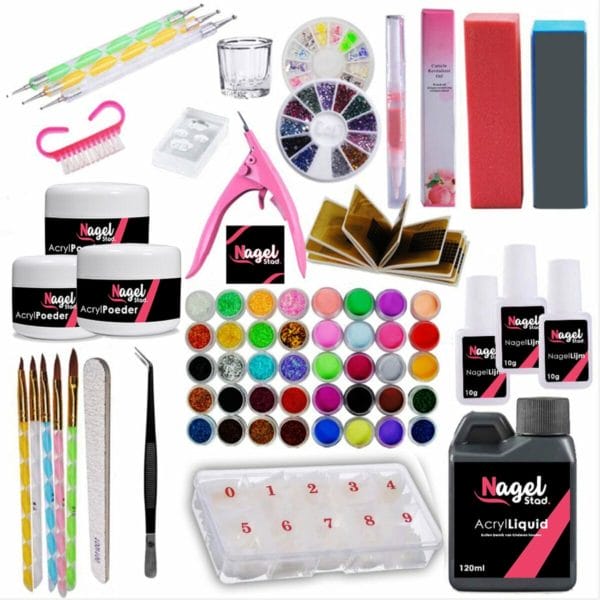 Acrylnagels set | nepnagels | acryl nagels kit starterspakket | basispakket | acrylnagels | nail art pakket | 42 kleuren acryl poeders/glitters | 500 franse tips | acrylic liquid | nagel lijm | plaknagels | 72 delig | nagel set | nagelstad