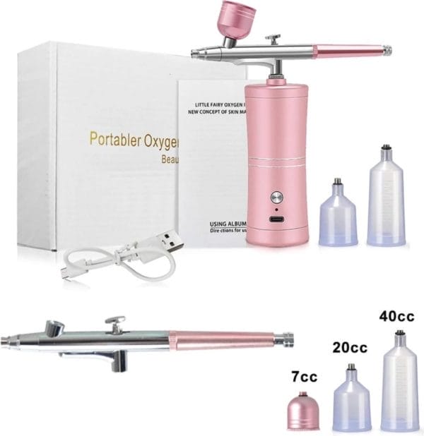 Airbrush set met compressor - nail art - body art - modelbouw - airbrush verf - airbrush pistool - airbrush reiniger - reinigingsset - pink