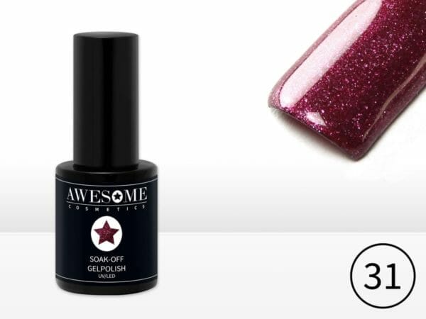 Awesome #31 Bordeau/Paars met fijne glitter Gelpolish - Gellak - Gel nagellak - UV & LED