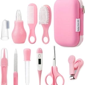 Baby Gezondheidszorg en verzorging Kit, Baby Veiligheid Set Baby Kam, Borstel, Vinger Tandenborstel, Nagelknippers, Schaar, Nasale Aspirator, Baby Essentials Nursery Care Kit (Roze)