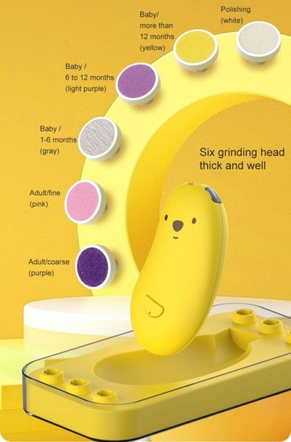 Baby nagelvijl -electrische baby nagelknipper - usb -c - 6 verschillende kopstukken - elektrische nagelvijl - baby nagelverzorging - baby nagelknipper - kinderen - baby cadeau - geel