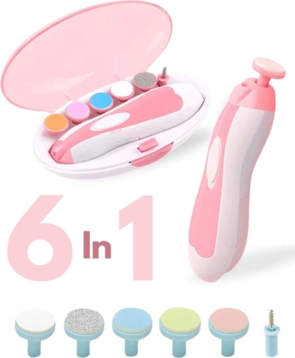 Baby nagelvijl set roze - elektrische nagelvijl - baby nagelverzorging - baby nagelknipper - ook voor volwassenen - led licht - baby cadeau - 6 in 1 set