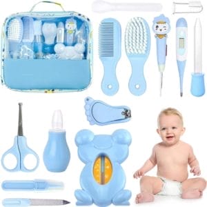 Babyverzorgingsset, 13-delige babyverzorgingsset voor dagelijks gebruik, verzorging, babygezondheidszorg, kit met thermometer, neuszuiger, pipet, feeder, nagelhaarverzorgingsset, vingertandenborstel, neuspincet