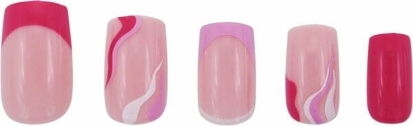 Boozyshop ® nepnagels pink patterns - plaknagels - 24 stuks - kunstnagels - press on nails - manicure - roze & rood - nail art - plaknagels met lijm - french nails