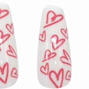 Boozyshop ® Nepnagels Sweethearts - Plaknagels Hartjes - 24 Stuks - Kunstnagels - Press On Nails - Manicure - Wit & Rood - Nail Art - Plaknagels met Lijm - French Nails