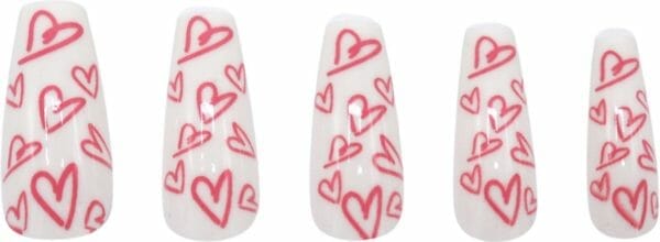 Boozyshop ® nepnagels sweethearts - plaknagels hartjes - 24 stuks - kunstnagels - press on nails - manicure - wit & rood - nail art - plaknagels met lijm - french nails