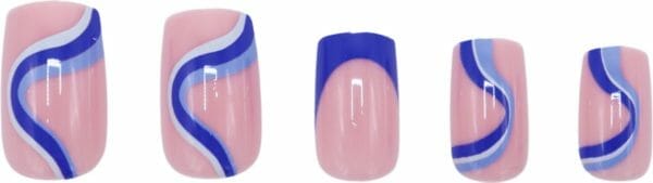 Boozyshop ® nepnagels waves blue - plaknagels blauw - 24 stuks - kunstnagels - press on nails - manicure - nail art - plaknagels met lijm - french nails