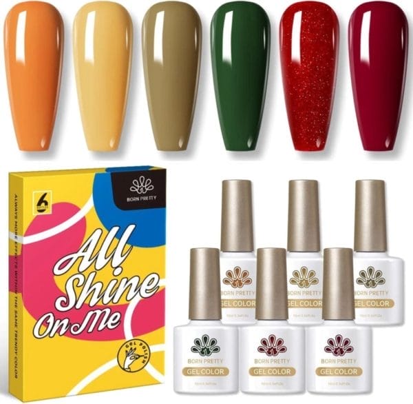 Born pretty - 6 x 10 ml - gellak set - gellak nagellak - gellak set kleuren - gellak rood - gellak kleuren set - gellak geel - gellak jelly nude - gellak - gellak herfst kleuren - gellak herfst - gellak groen - gellak rood set