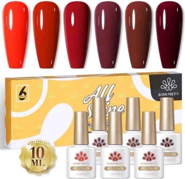 Born pretty - 6 x 10 ml - gellak set - gellak nagellak - gellak set kleuren - gellak rood - gellak kleuren set - gellak licht rood- gellak donker rood - gellak - gellak rood kleuren - gellak rood set