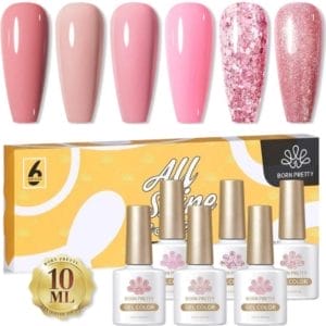 Born Pretty - 6 x 10 ml - Gellak set - Gellak nagellak - Gellak set kleuren - Gellak Roze - Gellak kleuren set - Gellak pink - Gellak Jelly Nude - Gellak - Gellak Nude kleuren - Gellak naturel - Gellak Nude Pink - Gellak Nude Set