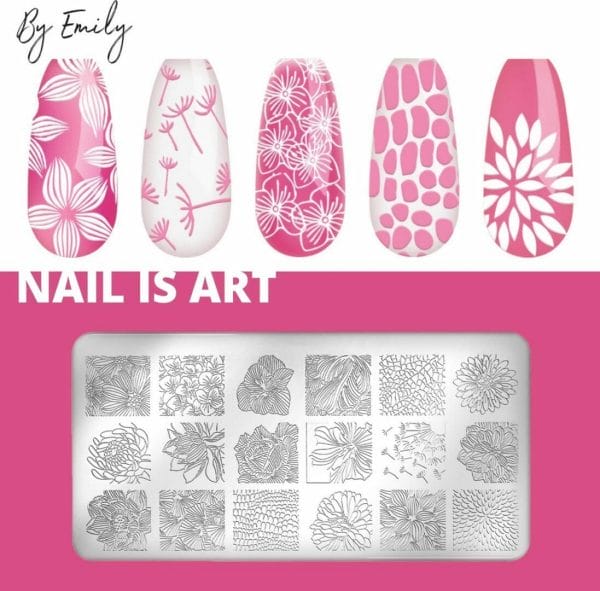 By Emily - Nail Art Stencil | Bloemen & Bladeren | 18 designs | Stempelen | Nagelkunst | Manicure | Herbruikbaar | Metaal | Duurzaam | Gellak | Tools | Gereedschap | Sjabloon