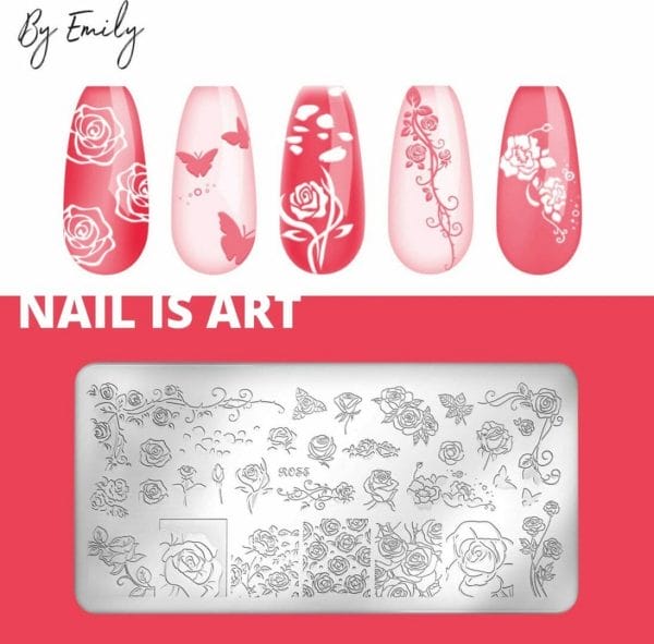 By Emily - Nail Art Stencil | Rozen | 30 designs | Stempelen | Nagelkunst | Manicure | Herbruikbaar | Metaal | Duurzaam | Gellak | Tools | Gereedschap | Sjabloon