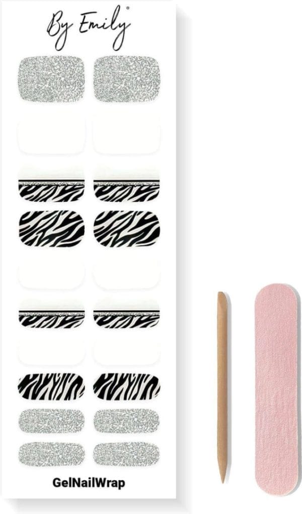 By emily® gel nagel wraps 'zebra frost' - gellak stickers - uv lamp gelnagels - langhoudende nagelstickers - nail art folie - 20 stickers - uv led lamp vereist