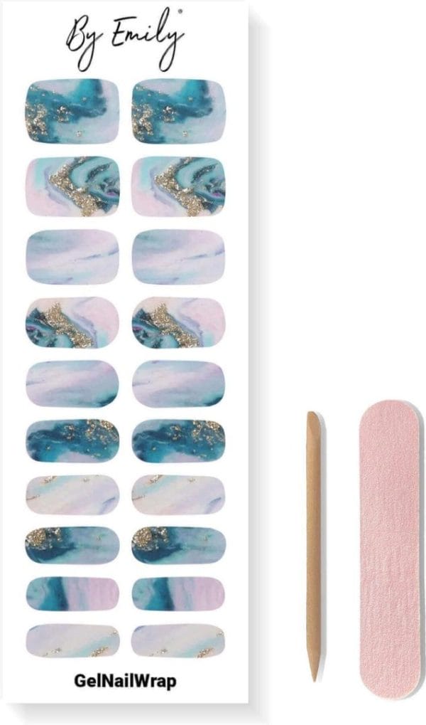 By emily® gel nail wraps & gellak stickers - aqua marble - nagelstickers - gel nagel folie - diy manicure - langhoudende nail art - uv led lamp vereist - trendy designs - valentine - nails - nagels inspiratie - veilig voor nagels - 20 stickers