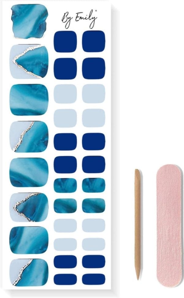 By emily® gel nail wraps & gellak stickers - blue lagoon - nagelstickers - gel nagel folie - diy pedicure - langhoudende nail art - uv led lamp vereist - trendy designs - nagelstickers kerst - kerst stickers - veilig voor nagels - 32 stickers