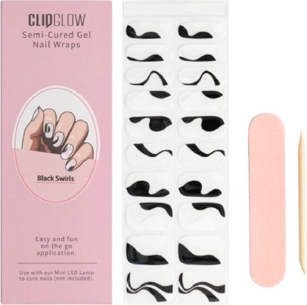 Cliqglow - semi-cured nail wraps - nagelstickers - gellak stickers - black swirls