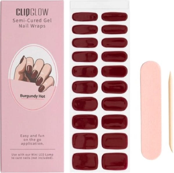 Cliqglow - semi-cured nail wraps - nagelstickers - gellak stickers - burgundy hot