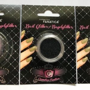 Cosmetica Fanatica - Nail Art - Set met 3 doosjes met * Nagel Glitter neon pink/roze * Nagel Glitter gold/goud * 3D Kaviaar Pareltjes black/zwart - in blisterverpakking