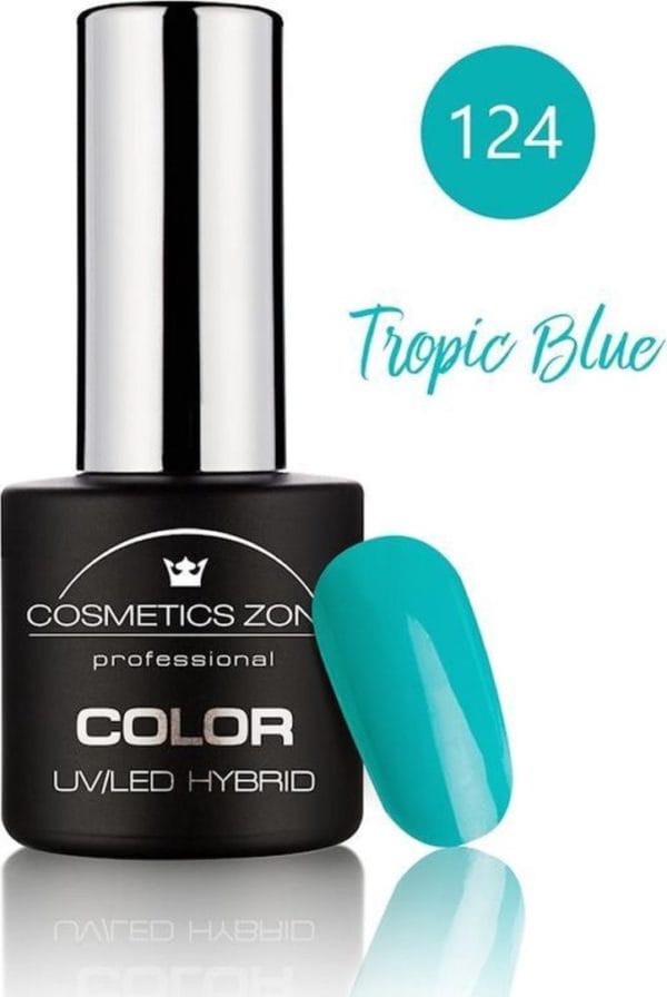 Cosmetics zone hypoallergene uv/led hybrid gellak 7ml. Tropic blue 124